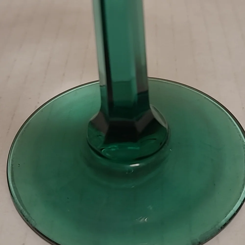 Pair of Vintage Green Stemmed Crystal Wine Glasses